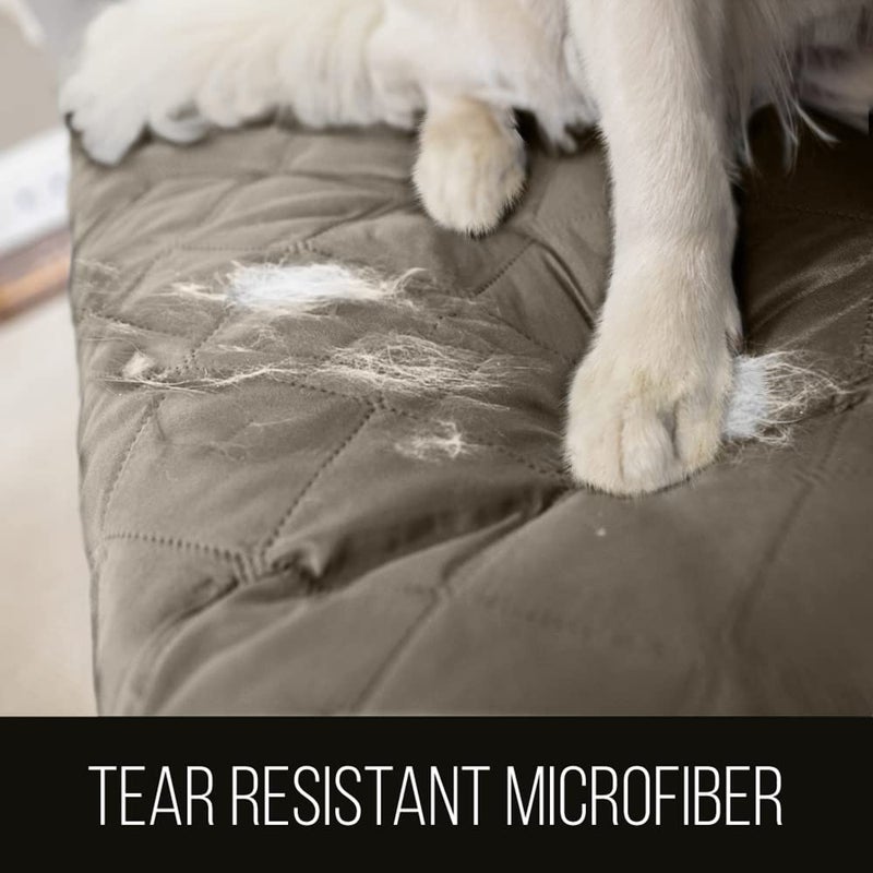 Sofa Shield Couch Slip Cover with Patented Strap, Cushion Protector, US Designed Reversible Stain and Dog Tear Resistant Slipcover, 62 inch Seat, Washable Covers for Dogs Pets, Latte Linen - Image 3